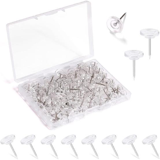 150 Pcs Push P, Standard & Transparent Plastic Head Steel Point Thumb Tacks for Wall, Office & Craft Organization (Gold)