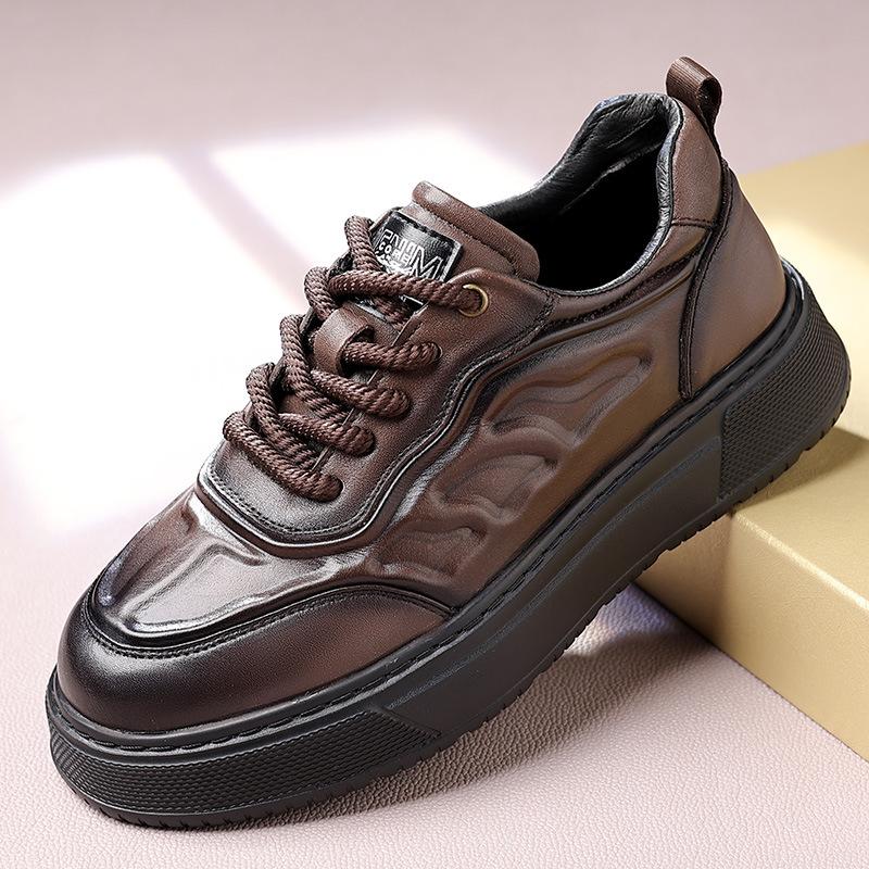 Trendy brand autumn new board shoes men's leather platform leisure sports white shoes men's shoes men's advanced sense ruffian handsome