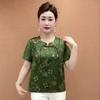 Summer 2026 Retro Chinese Style Printed T-shirt for Middle-Aged & Elderly Women - Slimming Short Sleeve Round Neck