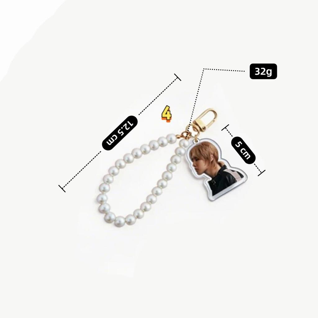 BTS Pearl Chain Keychain, Bangtan Boys Member Photo Keyring with Beaded Strap, Kpop Idol Bag Pendant for ARMY Fans