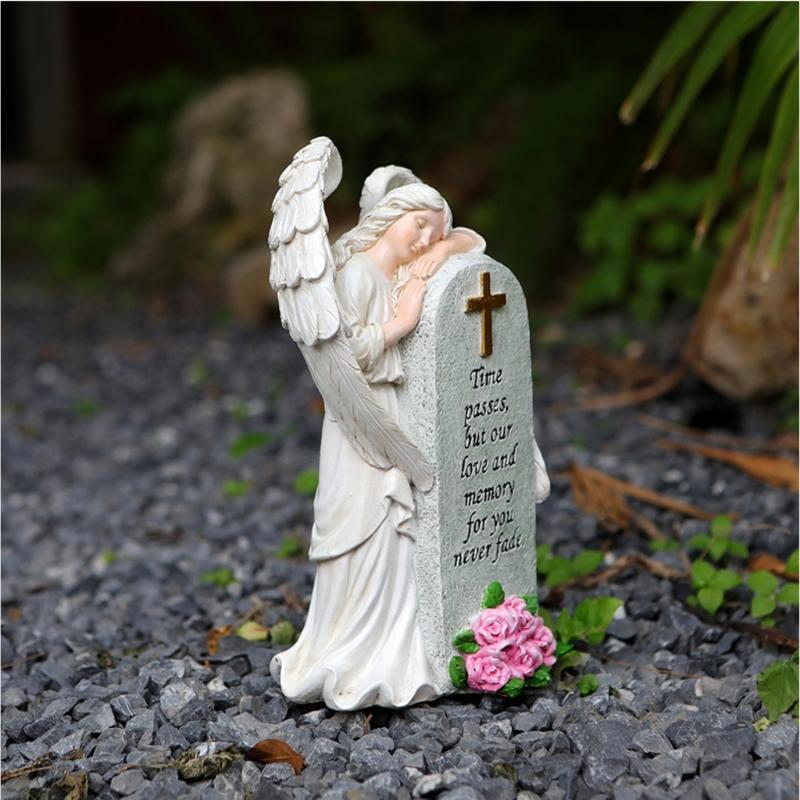 Handcrafted Religious Link Monument Cemetery Ornament Detailed Angel Figure Underweight Resin Sculpture For Gardens
