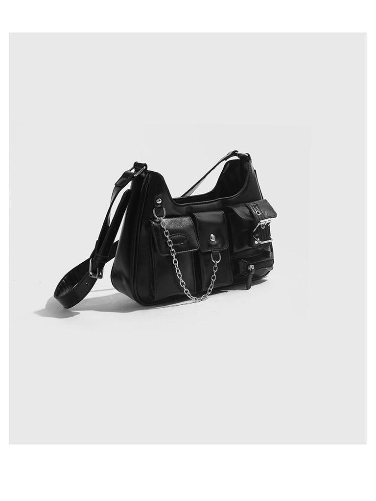 Niche Vintage Hong Kong-Style Patent Leather Motorcycle Shoulder Bag for Millennial Hot Girls