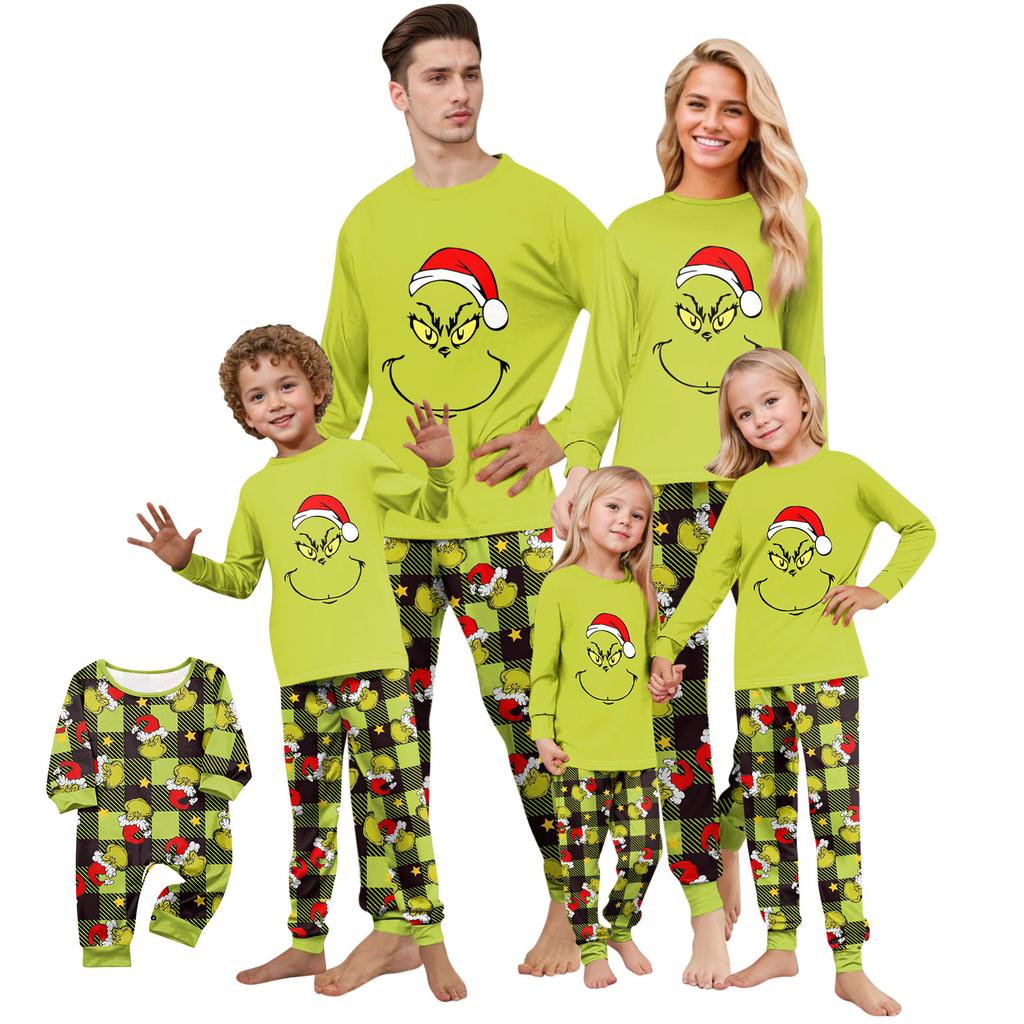 Print Cute Family Set Pajamas, Home Clothes, Family Set Long Sleeve Top Pants Set