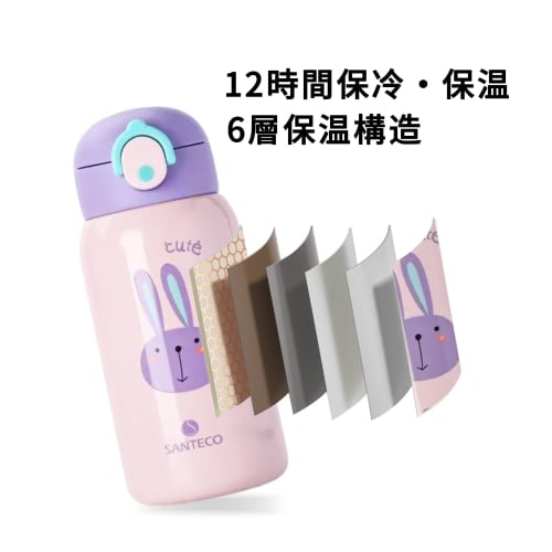 SANTECO MARA Thermos Water Bottle, 550ml, for Kids, with Straw, Direct Drinking, 2-Way Design, Sports Drink Compatible, Carbonated Drink Compatible, K