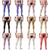 Mens Crotchless Pantyhose Floral Lace Design Open Leggings One Piece Garter Stockings Club Wear