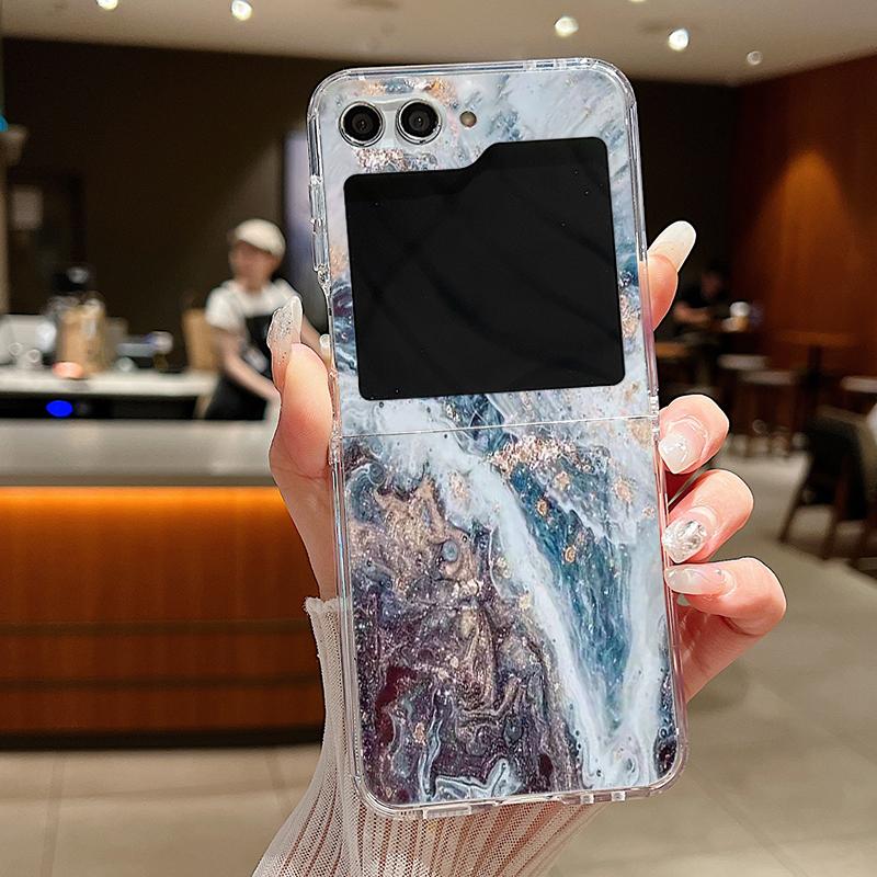 For Samsung Galaxy Z Flip 7 6 5 4 3 Case Watercolor Marble Pattern Hard Clear Folding Cover For Samsung Z Flip6 Flip5 Flip7