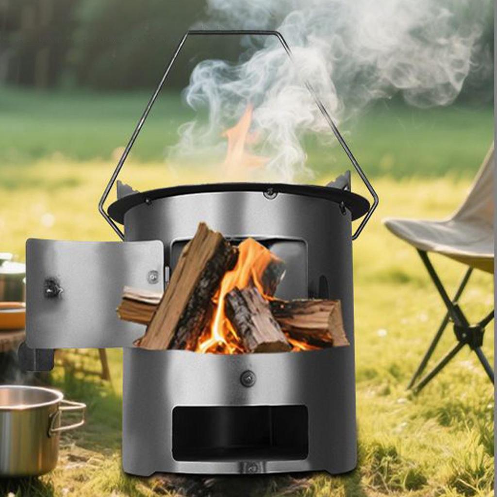 Multi Functional Thickened Firewood Stove with Handle for Outdoor Barbecue Home Cooking Tea Brewing Heating Camping Furnace