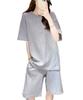 Roomwear Pajamas Loungewear Spring Summer Loose Fit Short Sleeve Cute Top and Bottom Set Large Size Shorts Nightwear Gray L [three Joy] Women's