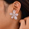 White Resin Flower Shape With Zircon Earrings for Women Stainless Steel Transparent Earrings Elegant Jewelry Gift