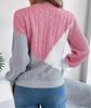 Womens Oversized Pullover Sweaters Crew Neck Long Sleeve Color Block Jumper Loose Knit Tunic Tops