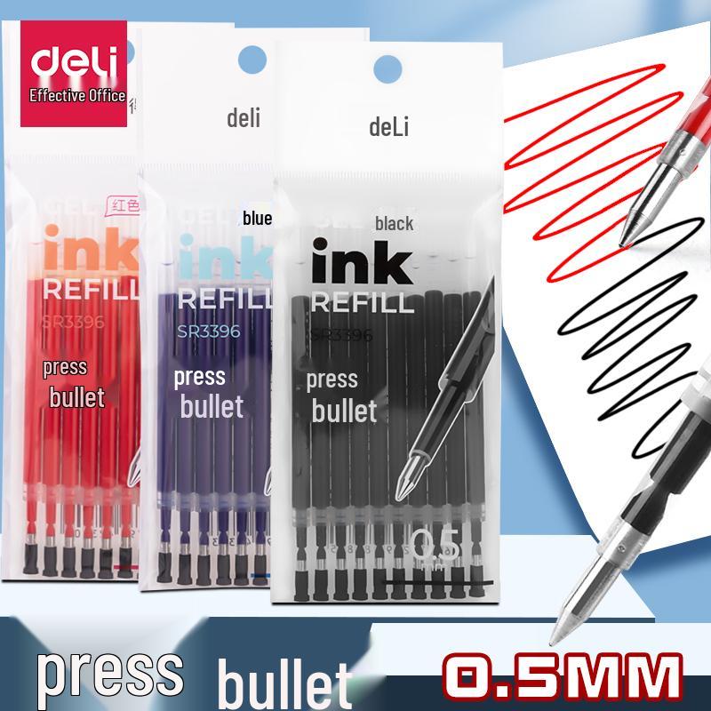 Deli Student Special 0.5mm Black Bullet Tip Refill, Smooth, Large Capacity for Exams & Signing