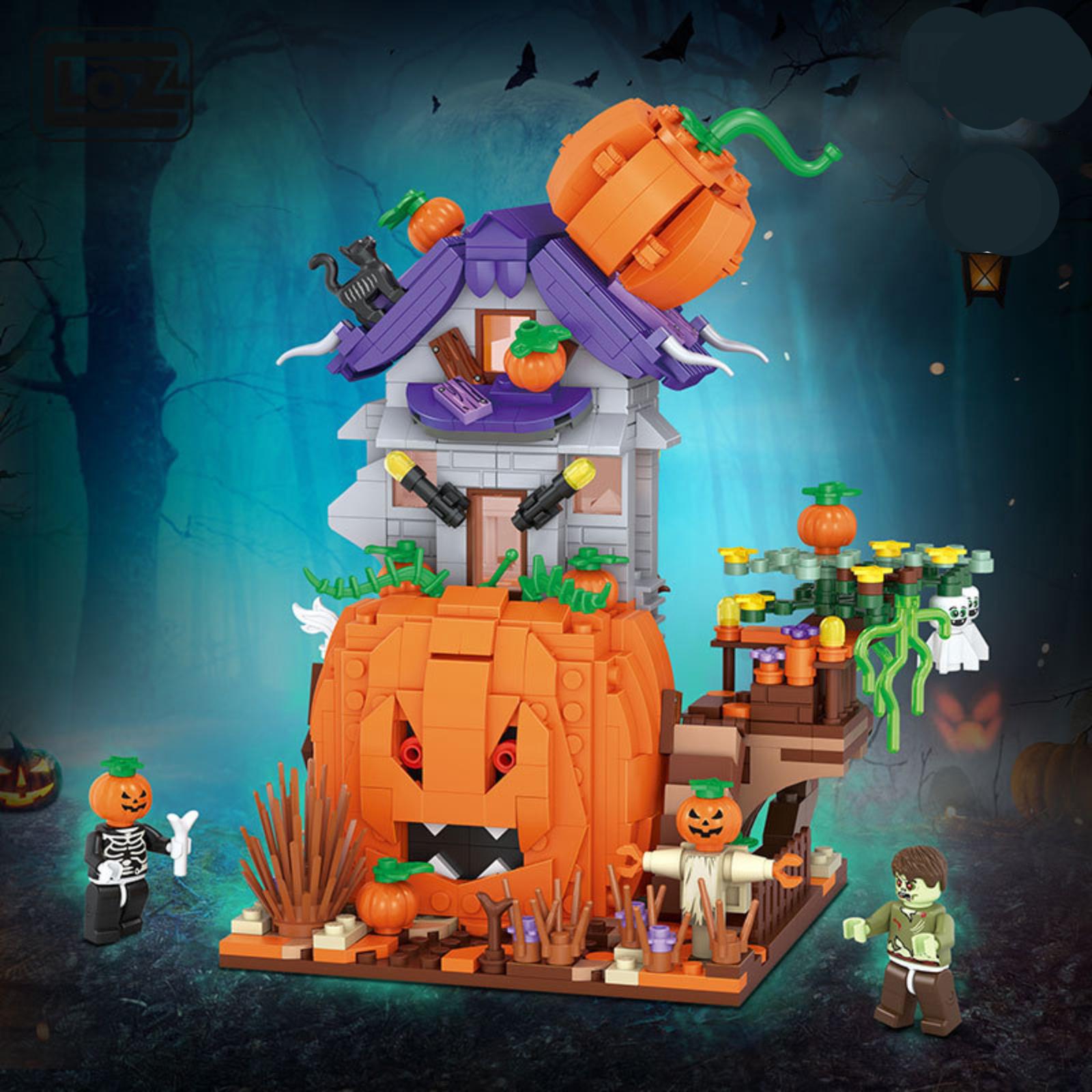 

Halloween House Travel Pumpkin Carriage Haunted House Building BlocksSmall ParticleAssembly Toys One Size