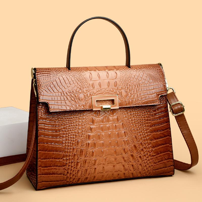 New Crocodile Pattern Handheld European and American Retro Single Shoulder Crossbody Large Capacity Bag