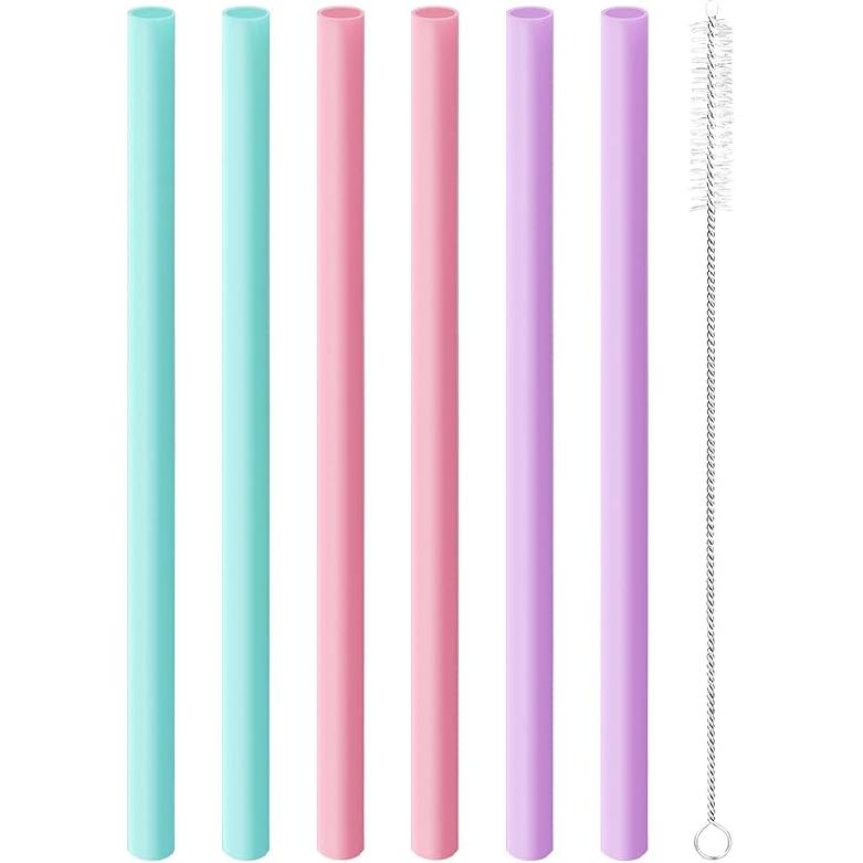 Joshey 6PCS Replacement Straws for Owala FreeSip 24oz & 32oz Water Bottles - Reble Plastic Straws with 1 Cleaning Brush, Travel Tumbler Accessories