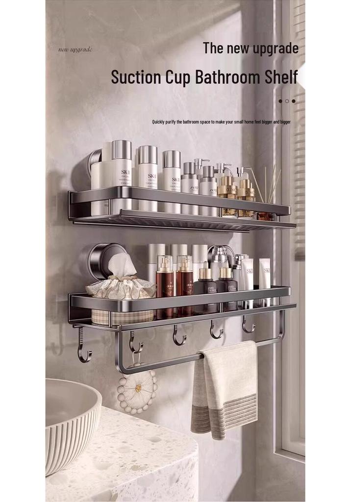 No-Drill Suction Cup Bathroom Shelf for Toiletries and Cosmetics