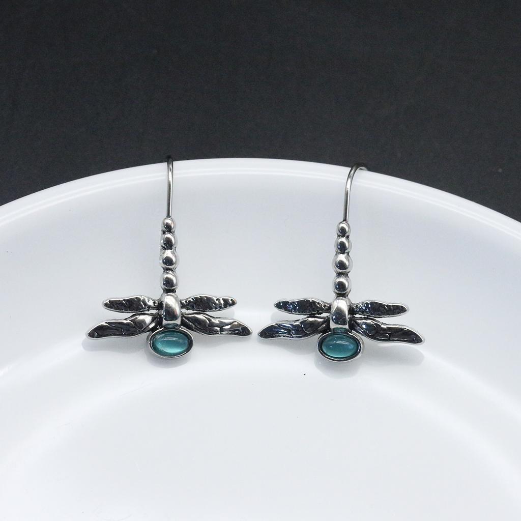 Retro Silver Color Dragonfly Animal Earrinsg Hook Dangle Earrings Party Women Elegant Jewelry