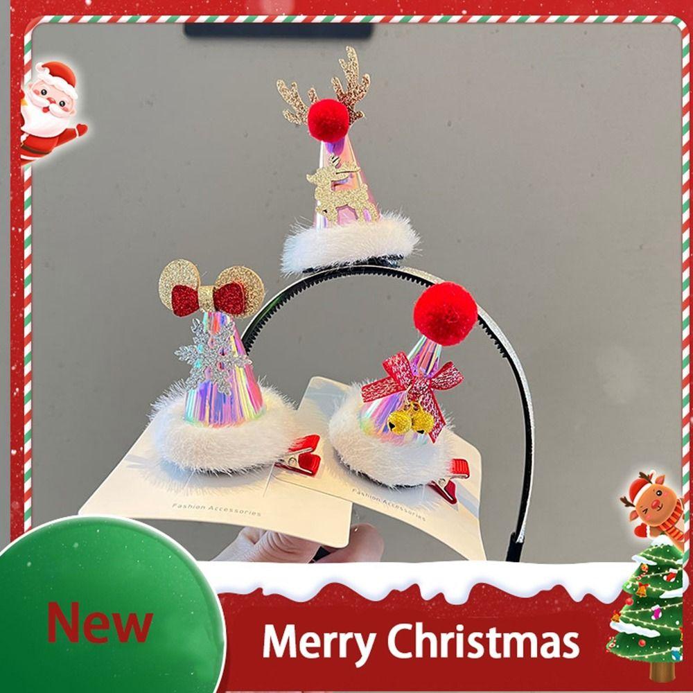 

Red Barrette Korean Hair Accessories Christmas Hat Hairpin Glow Children Hair Clip Antler Headband E