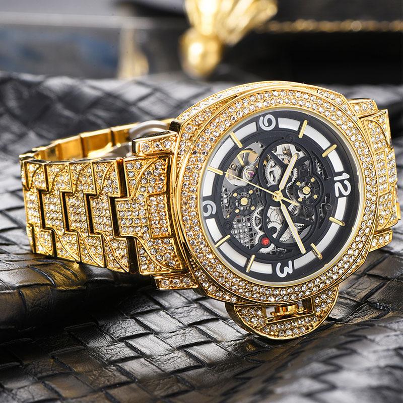 Fashion hip-hop full diamond watch heavy industry luminous full zirconium hollow bottom large dial mechanical watch digital men s watch