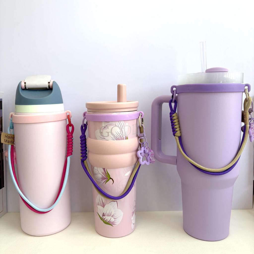 Color-Blocking Lanyard with Star Bell Pendant for Tupperware Bottle, Insulated Mug Handle, or Coffee Cup