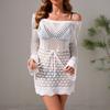 Beach Skirt Women Solid Color Sexy Knitted Beach Bikini Swimsuit Hoodie Dress