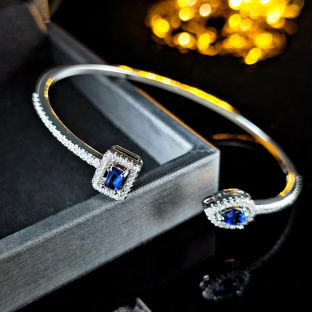 Luxury Punk Snake Blue Silver Color Adjustable Open Bracelet Bangle for Women Wedding on Hand Love Jewelry S5214