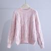 Women's Round Neck Twist Sweater Autumn and Winter Loose Pullover Knit Sweater Sweet Casual Knit Top Outwear