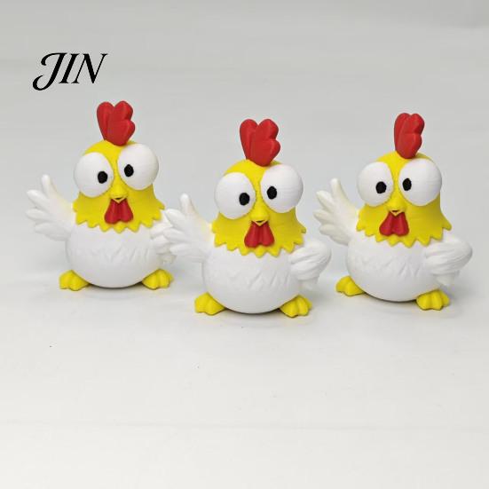 Decompression Desk Toy 3D Printed Cartoon Rooster Figurine, Mini Desktop Big-Eyed Office Worker Gift Ornament, Funny Cute Emoticon Animal Sculpture,