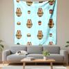 Cute Bear Burger Pattern On Blue Background Patterned Tapestry Decorative Wall Hanging, Home Bedroom Living Room Decor