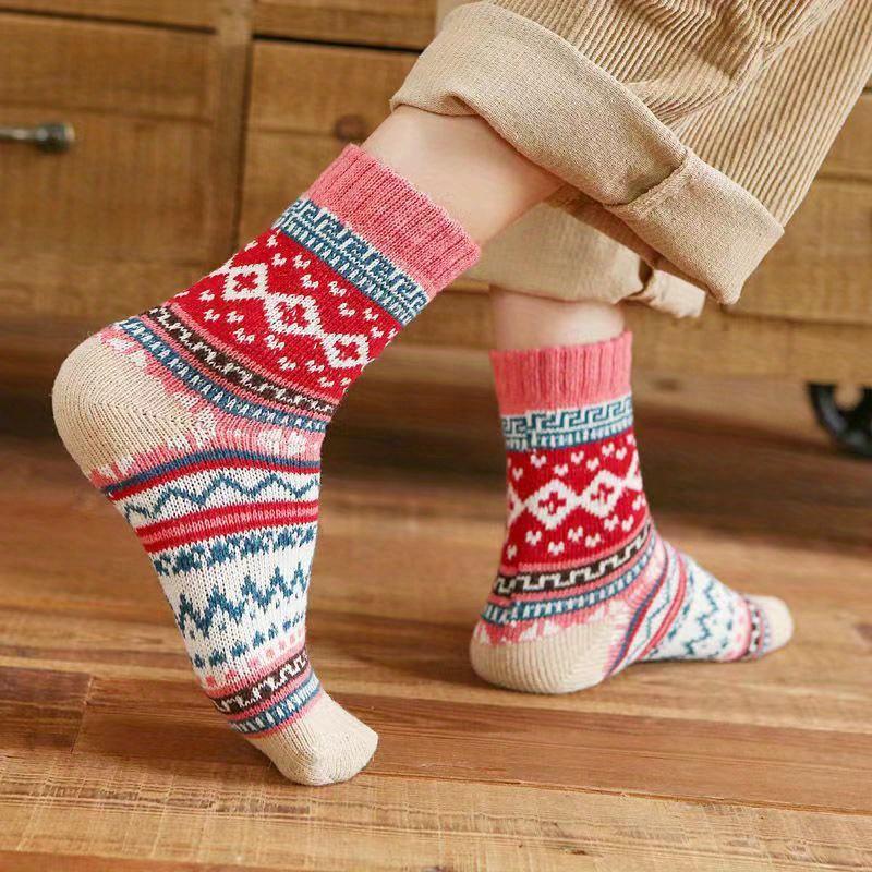 5 Pairs Retro Autumn and Winter Thick Striped Warm Socks, Couple Socks for Men and Women