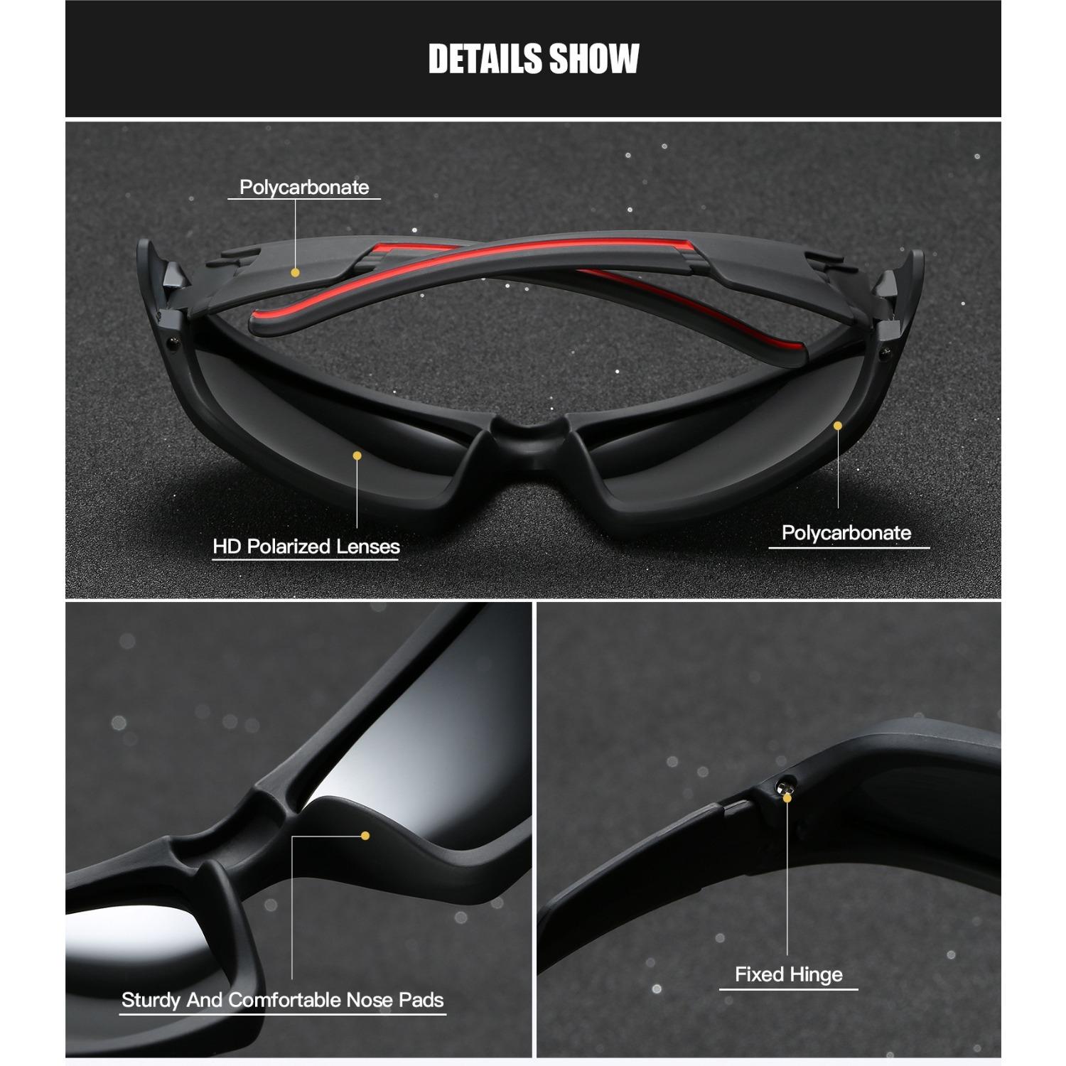 RoyalHot унисекс поляризационные спортивные солнцезащитные очки в квадратной оправе — фото 3