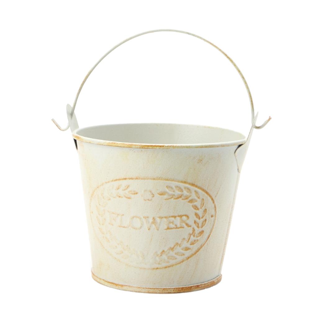 Vintage Metal Tin Flower Bucket Plants Herb Pot Tabletop Vases Container Watering Can with Handle Home Garden Hanging Decor