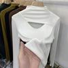 Plus Size Women's Semi-High Neck Hollow Out Long Sleeve T-Shirt for Autumn/Spring
