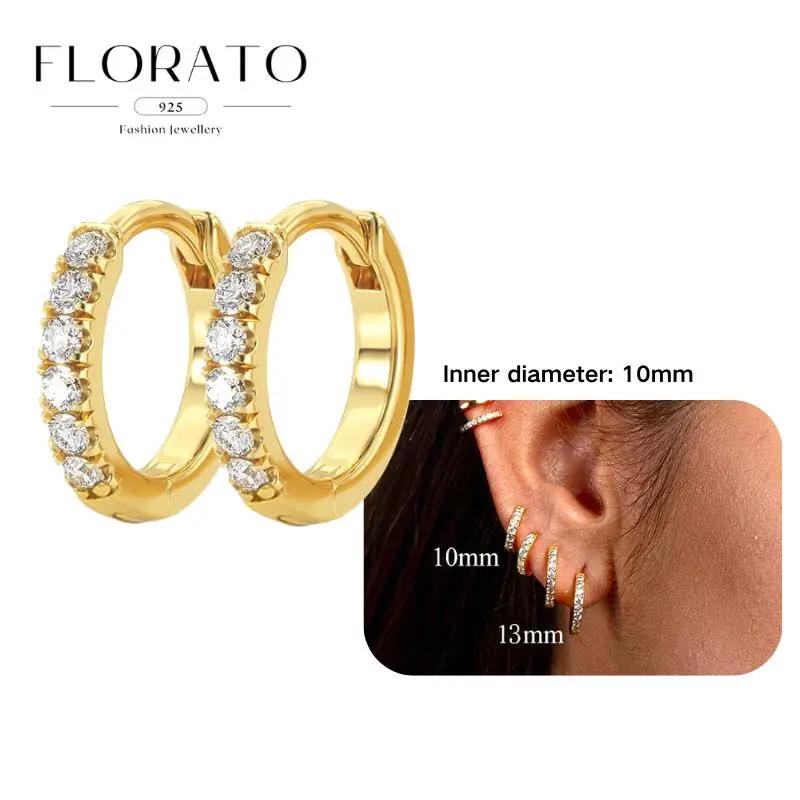 Perforation 925 Silver Ear Needle Minimalist Hoop Earrings Metallic Gold Earrings For Women CZ Fashion Jewelry