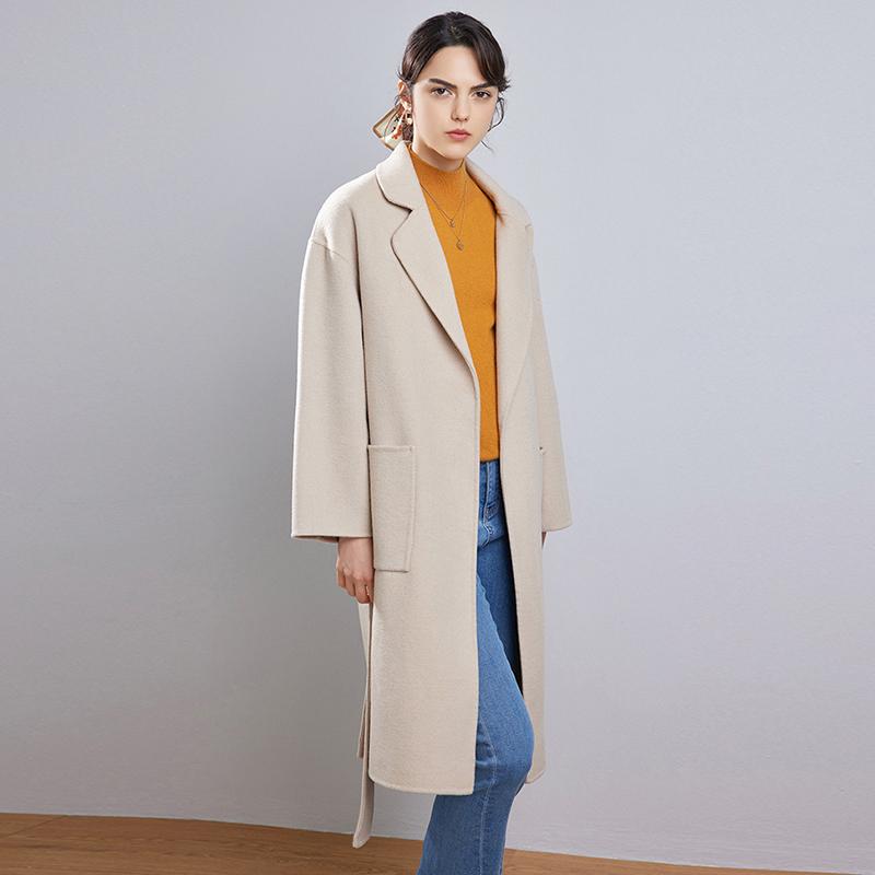 100% vlna Dámská vlna Dlouhý kabát MODERNÍ NOVÁ SAGA Podzimní vlněný kabát Zimní Teplé vlněné kabáty Pás