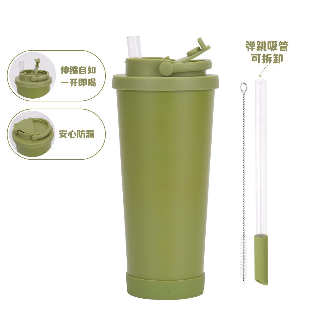 710Ml Stainless Steel Bouncing Straw Cup Suction Pearl Portable Handle Retractable Straw Thermos Cup