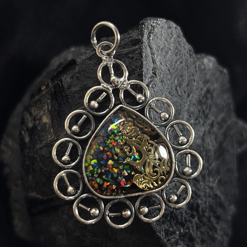 Natural Opal Pendant 925 Sterling Silver Gemstone Multi Color 33 ct October Birthday Birthstone