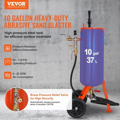 VEVOR 37,9 L Hochleistungs-Sandstrahlgerät 60-110 PSI mit 2 Düsen & 7,5 ft/228,6 cm Schlauch