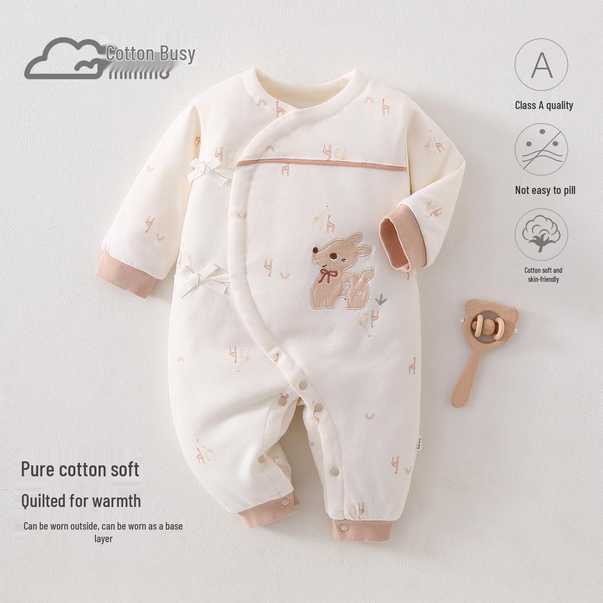 

Thickened Baby Jumpsuit 100% Cotton, Class A Boneless, Warm Autumn/Winter Romper for Newborns 59 cm