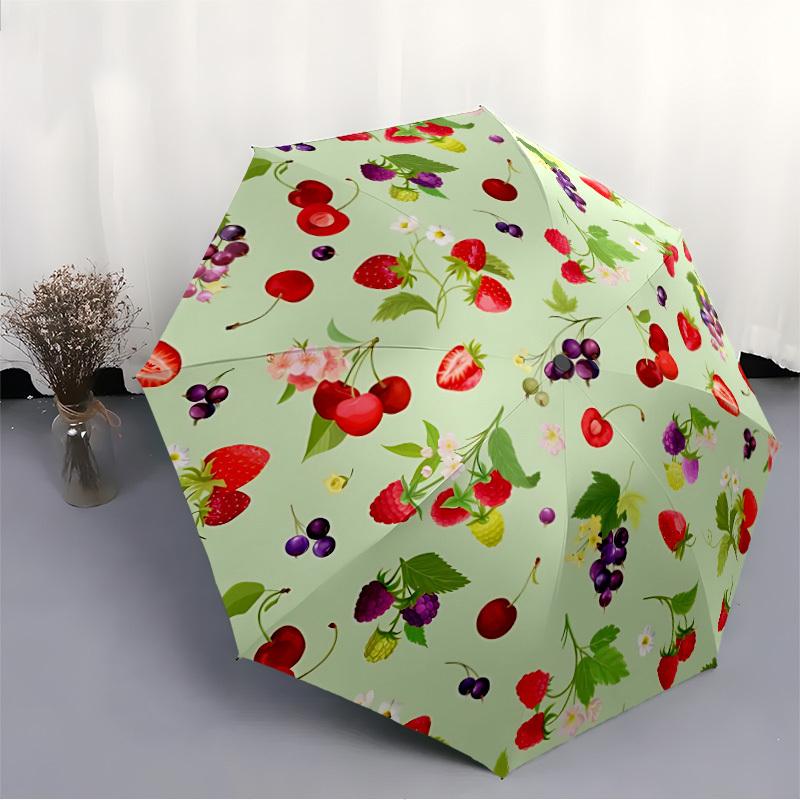 1pc Berry Pattern Automatic Opening/closing Umbrella, Reinforced 8-Rib Construction, Compact Travel Umbrella Yy250808129
