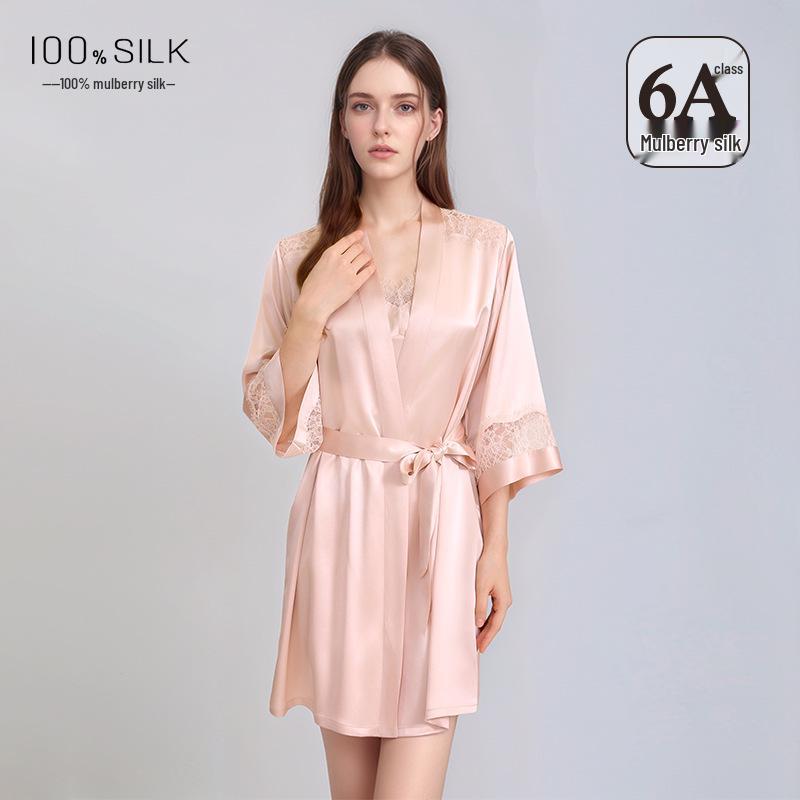 Silk Pajama Dress & Robe Set: 100% Mulberry Silk Two-Piece Camisole Dress with Morning Robe