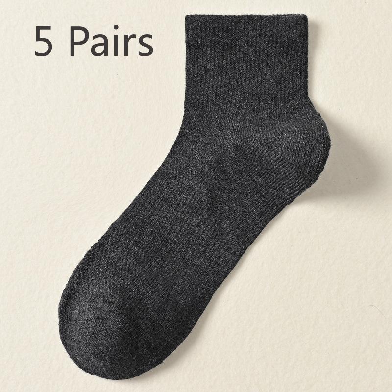 

5 пар мужских утолщенных хлопковых впитывающих пот дышащих спортивных носков без косточек 5 Pairs темно-серого