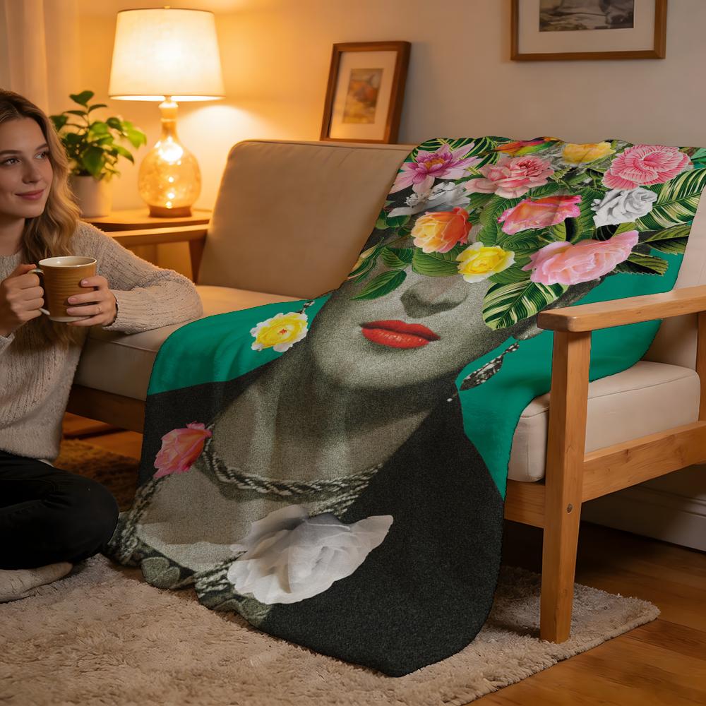 Coperta in Peluche Corto ad Alta Densità per Divano, Sonnellino, Stanza Condizionata, Morbida, Delicata sulla Pelle, Frida Kahlo