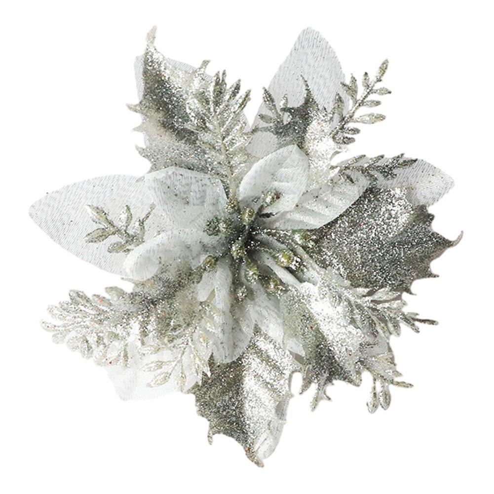 Transform Your Christmas Tree with This Elegant Christmas Poinsettia Glitter Flower Hanging Xmas Party Tree Decoration