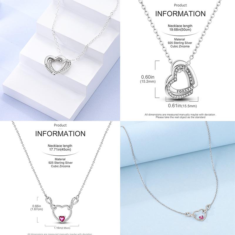 Original Necklace 925 Sterling Silver CZ Simple Heart Chain Necklace For Women Fit Original Charm Beads DIY Making Jewelry Gift