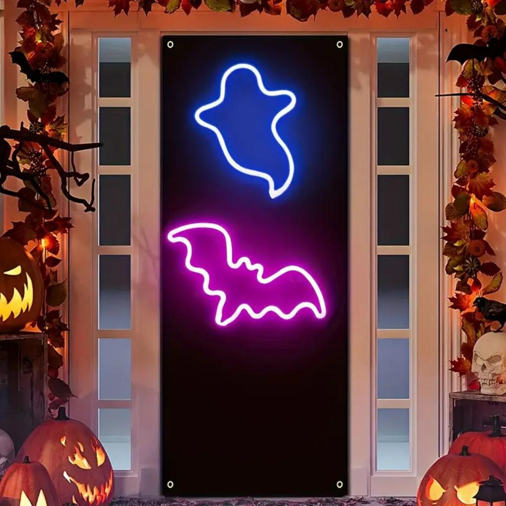 1pc Halloween Bat Ghost Neon Lamp Wall Decorative Night Lights USB Or Battery Powered For Home Bedroom Living Room Decoration