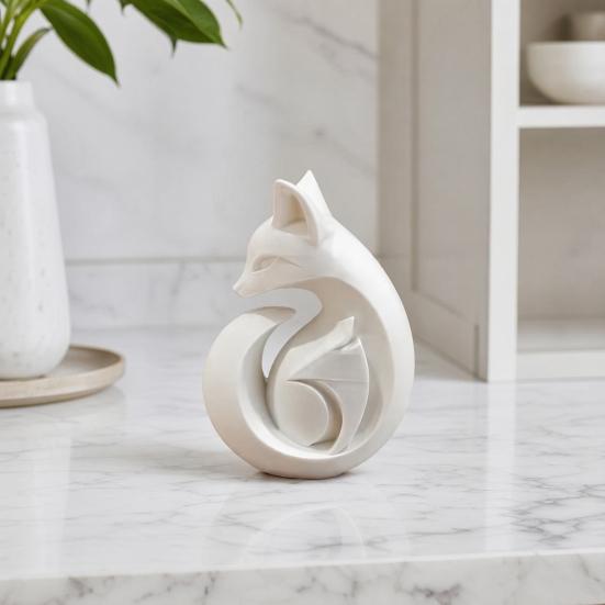 3D Printed Fox Sculpture, Matte White Minimalist Solid Structure Ornament, Stain-Resistant Smooth Surface Compact Art Piece for Housewarming Birthday