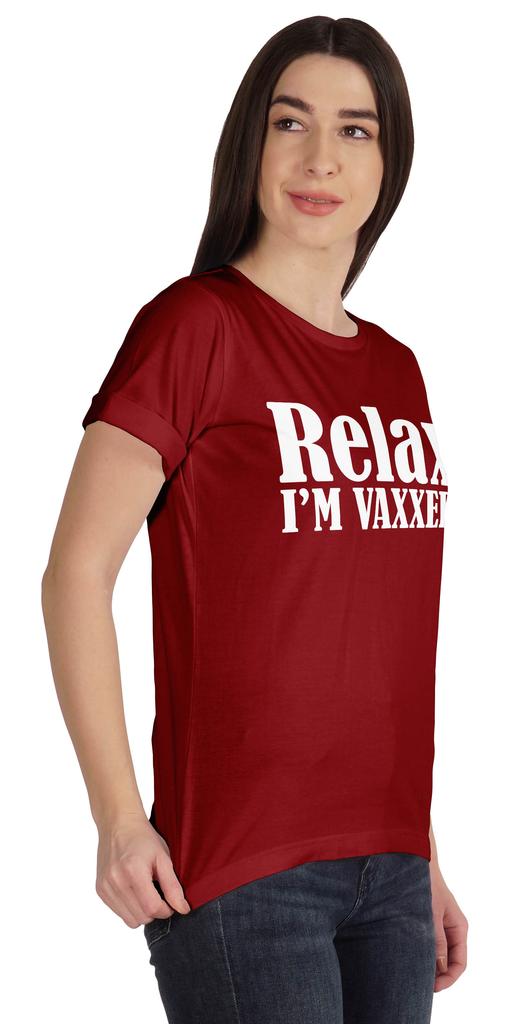 Inkmeso Relax I'M Vaxxed Funny Pro-Vaccine Crew Neck Cotton T-shirt For