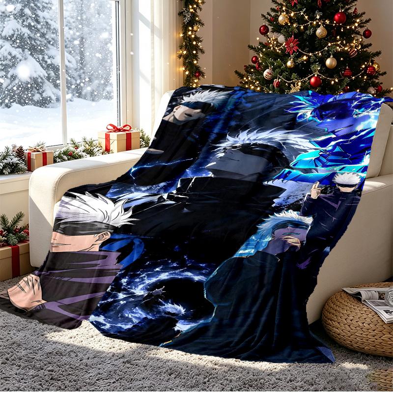 Jujutsu Kaisen Muster Decke für Heimdekoration, Bett, Sofa, Autoreise, Camping, Geeignet für alle Jahreszeiten, Geburtstags-Weihnachtsgeschenk