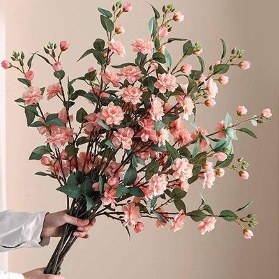 Camellia Silk Flower Bouquet - Vintage Chinese Style Décor for Living Room and Photography