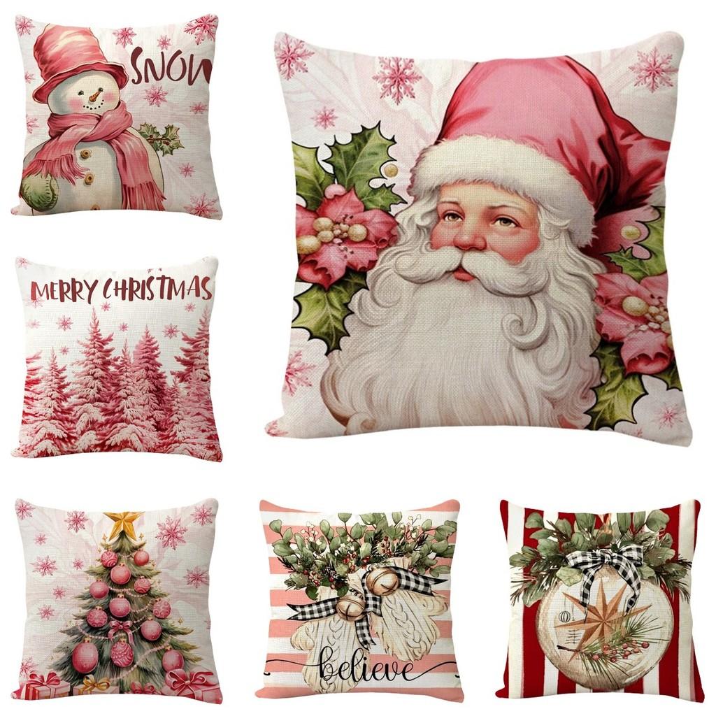 Conjunto de Quatro Capas de Almofada de Linho com Tema Natalino Moderno Minimalista para Decoração de Casa